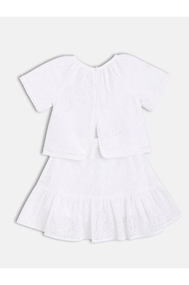 Girls Lace Insert Cotton Top and Skirt Set