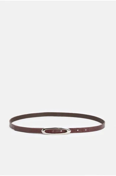 Croc Effect Leather Oval Buckle Belt