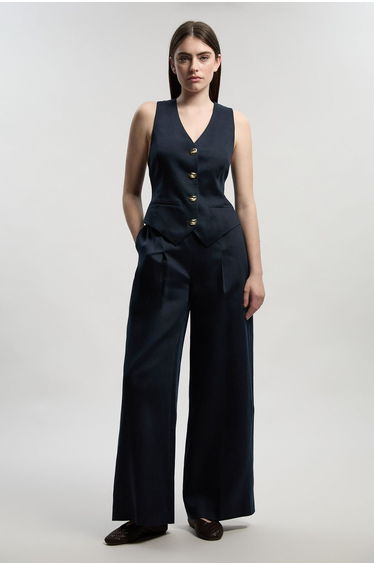 Tailored Linen Corset Back Detail Waistcoat