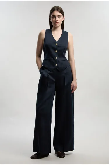 Tailored Linen Corset Back Detail Waistcoat