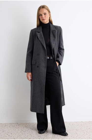 Coat - Black - Double-breasted