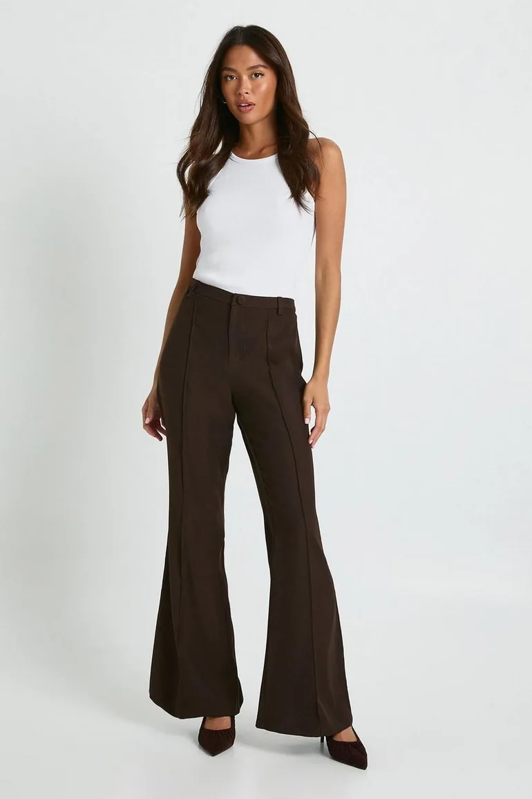 Tailored Slim Flare Trousers - chocolate - 2