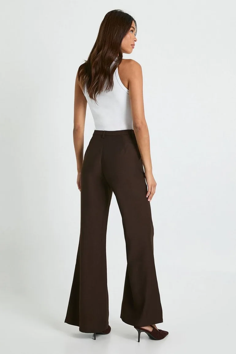 Tailored Slim Flare Trousers - chocolate - 1