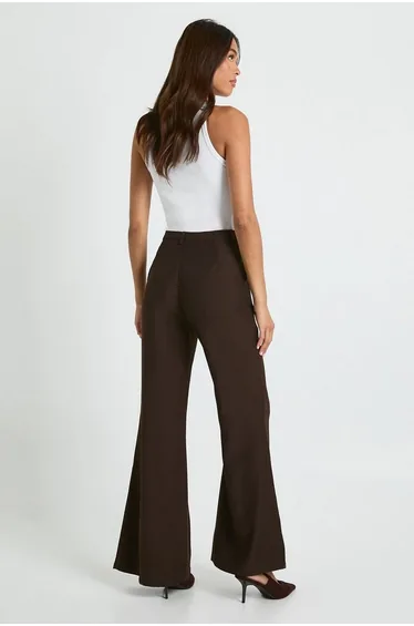 Tailored Slim Flare Trousers - chocolate