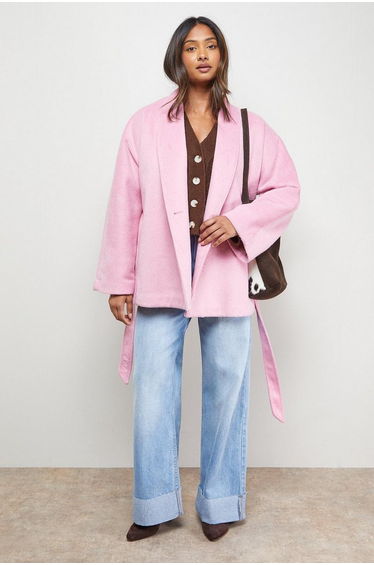 Wrap Detail Belted Short Coat