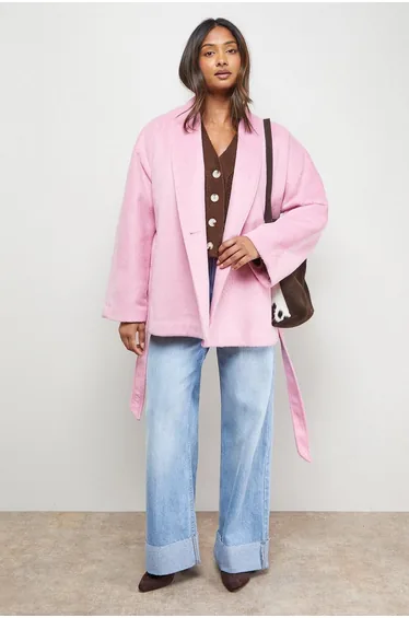 Wrap Detail Belted Short Coat