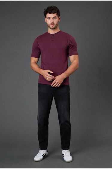 Burgundy Grandad Neck T-Shirt