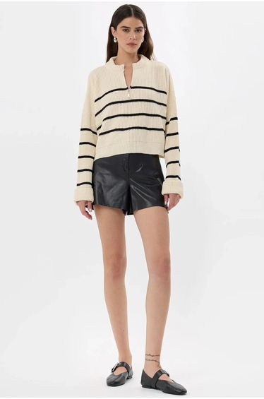 Striped Zippered Knit Sweater