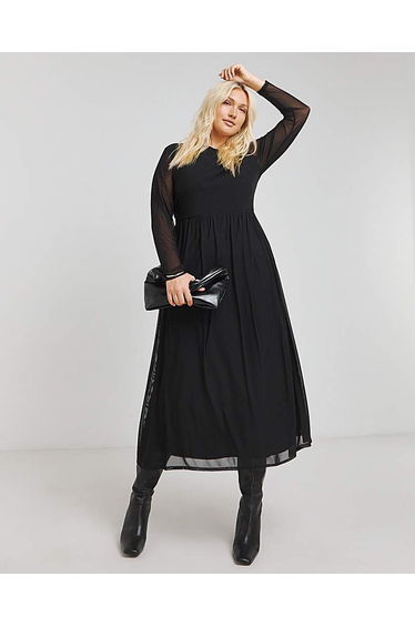 Black Mesh Midi Dress