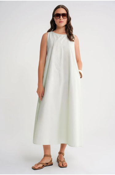 Mixray Relaxed Fit Maxi Dress with Button Closure and Pockets