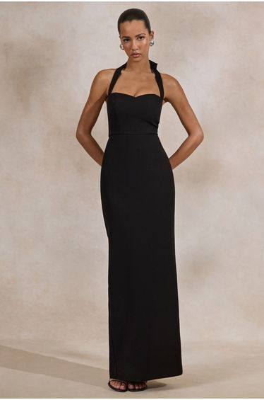 Heloira | Black Sweetheart-Neck Maxi Dress