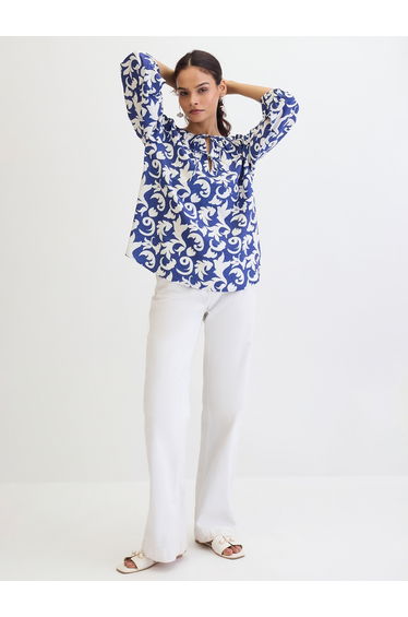 Blue All Over Print Relaxed Fit Top