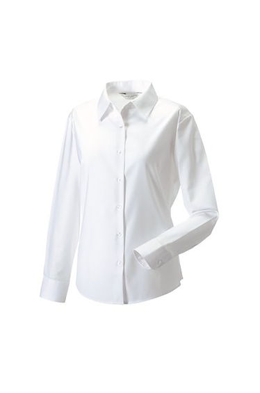 Russell Collection Ladies/Womens Long Sleeve Easy Care Oxford Shirt - White