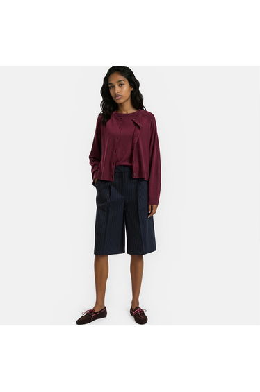 100% Wool Fine Knit Crew Neck Cardigan