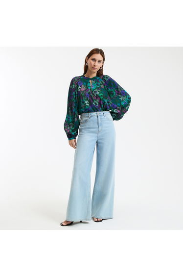 Floral Mandarin Collar Shirt with Long Sleeves