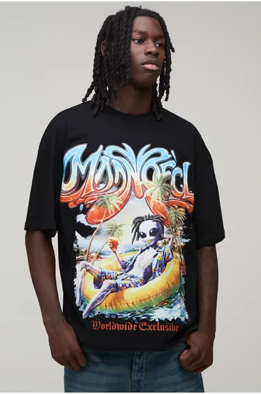Oversized Alien Graphic Washed T-Shirt - washed black