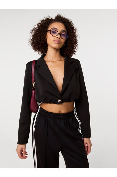Crop One Button Puffball Blazer Jacket