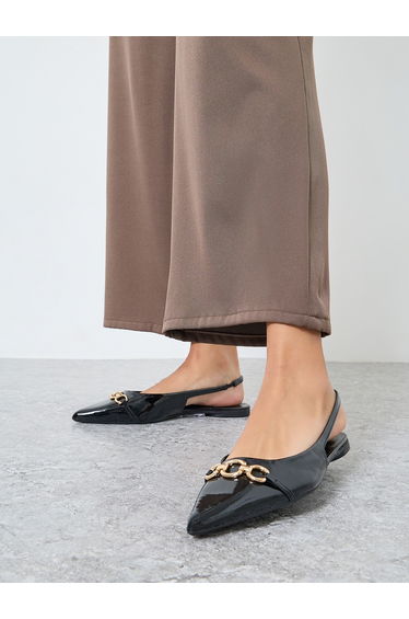 Pointed Toe Slingback Shoes with Metal Accent