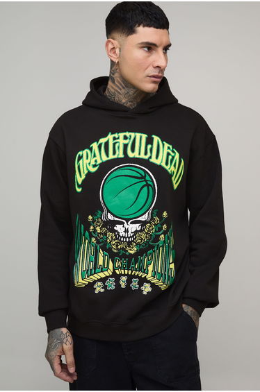 Tall Oversized Grateful Dead License Printed Hoodie - black