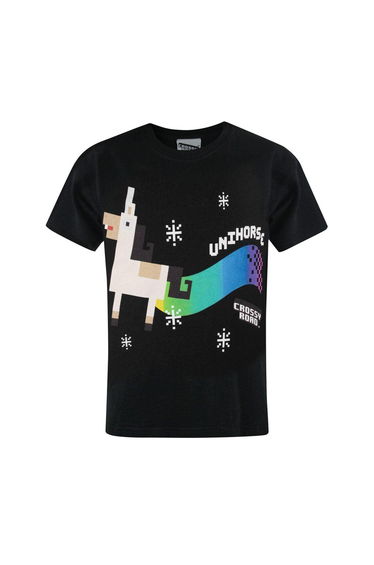 Crossy Road Official Boys Unihorse T-Shirt - Black