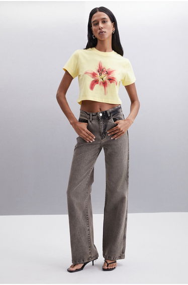 IGNACIO Women's 100% Cotton Crop Yellow T-Shirt
