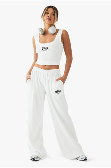 DSGN STUDIO COLLEGIATE EMBROIDERED RIB TANK VEST TOP - white