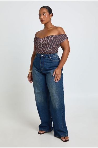 Plus Leopard Twist Bardot Bodysuit - leopard