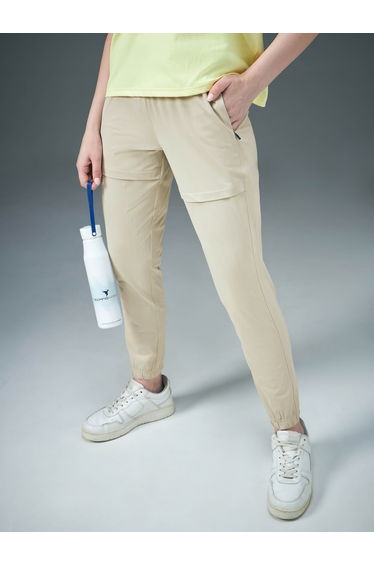 Women Beige Solid 4-Way Stretch Joggers