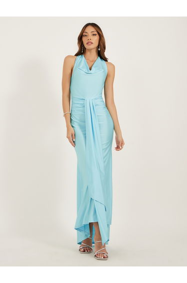 Satin Cowl Neck Sleeveless Mermaid Maxi Dress