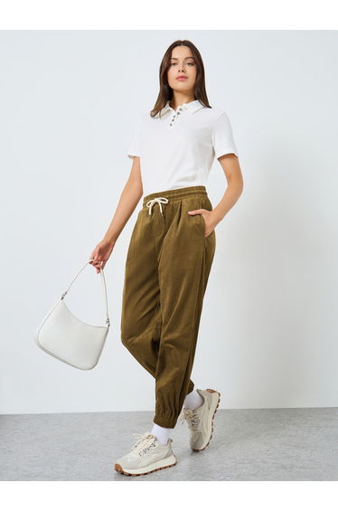 Solid Corduroy Wide Leg Pants