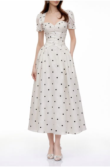 Javaneh White Polka Dot Maxi Dress