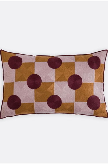 Touma Rectangular Cushion Cover 50x30cm in Linen and Embroidered Cotton