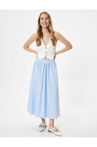 Long Poplin Balloon Skirt Oversize Cotton