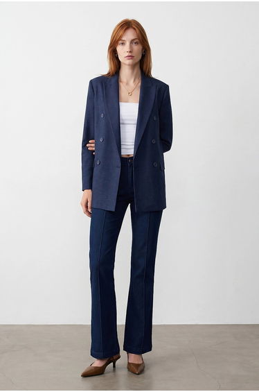 DILVIN Long Shawl Collar Crepe Blazer