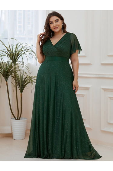 ever LIORÉ|Plus Size V Neck Ribbon Waist Formal Evening Dress With Sleeves