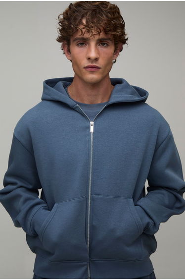 Essential Oversized Boxy Zip Through Hoodie - vintage blue