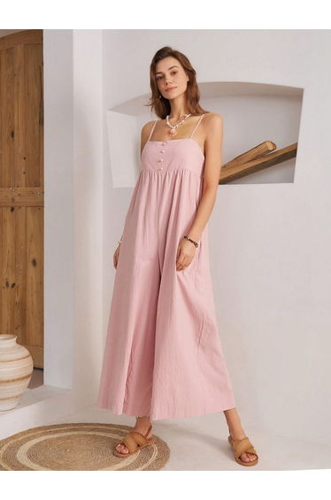 Pink Strappy Wide Leg Jumpsuit