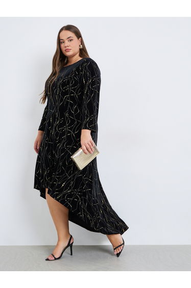 Plus Size Velour High Low Hem Midi Dress
