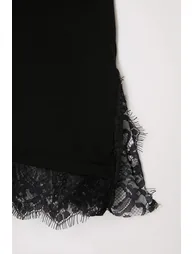 Black Hem Lace Detailed Slit Knitted Large Size T-Shirt - 6