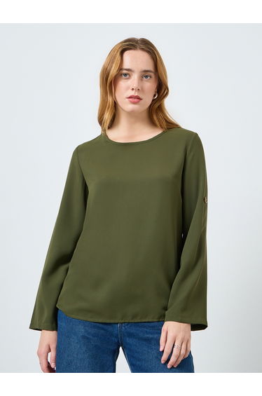 Women Solid Roll-Up Sleeves Top