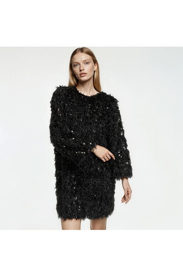 Sequin Flared Mini Dress with 3/4 Length Sleeves