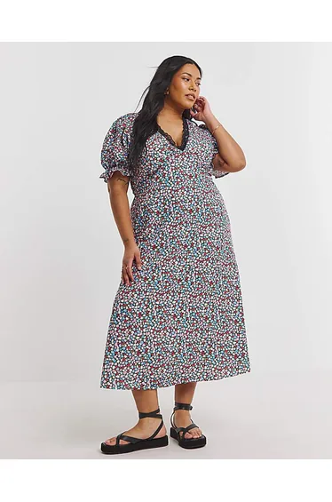 Lace Trim Midi Dress