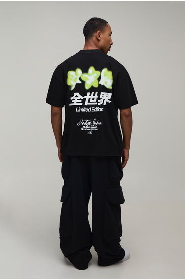 Black Oversized Heat Sense Floral Print T-Shirt - black product thumbnail 2