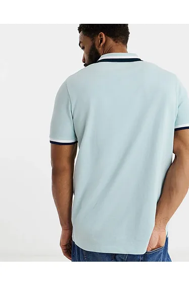 Tipped Pique Polo Shirt Long- Blue
