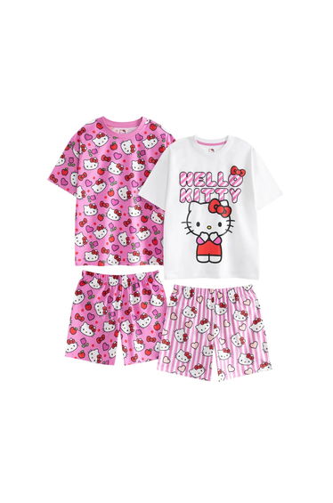 Hello Kitty Girls Hearts & Bows Short Pyjama Set - Pink/White