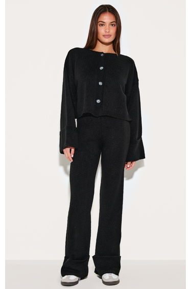 Black Turn Up Sleeve Knit Cardigan