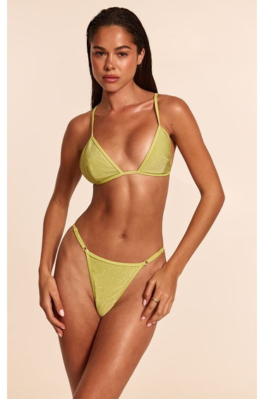Sage Green Textured Lurex Triangle Bikini Top