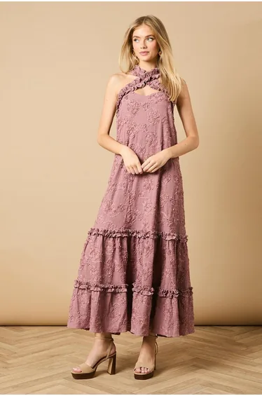 Floral Ruffle Detail Tiered Maxi Dress