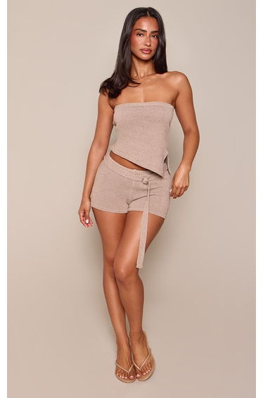Petite Taupe Asymmetric Hem Knitted Bandeau Top