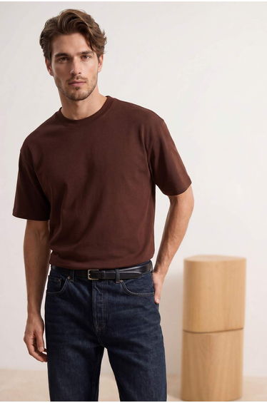 Brown Oversized /Wide Cut Cotton Thick Basic T-Shirt
